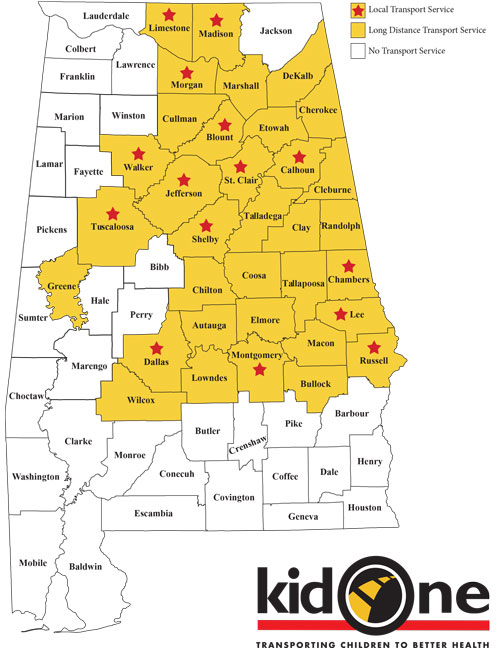 Kid One Transport service area map