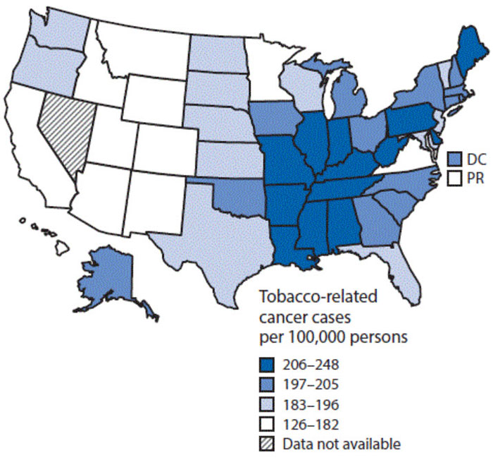 Tobacco-Related Cancer Cases per 100,000 Persons