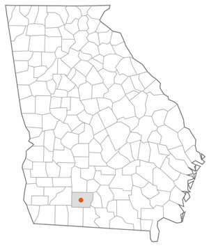 Map of Georgia, with the community of Moultrie marked