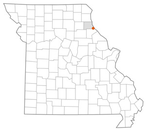 Map of Missouri, with the community of Hannibal marked