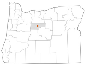 Map of Oregon, with the community of Madras marked