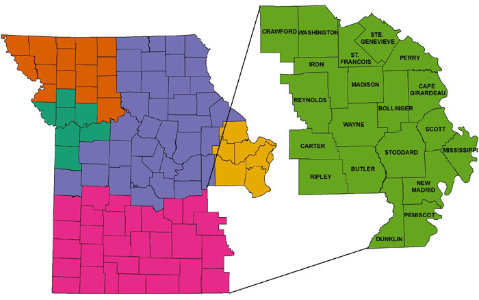 Map of southeast Missouri service area