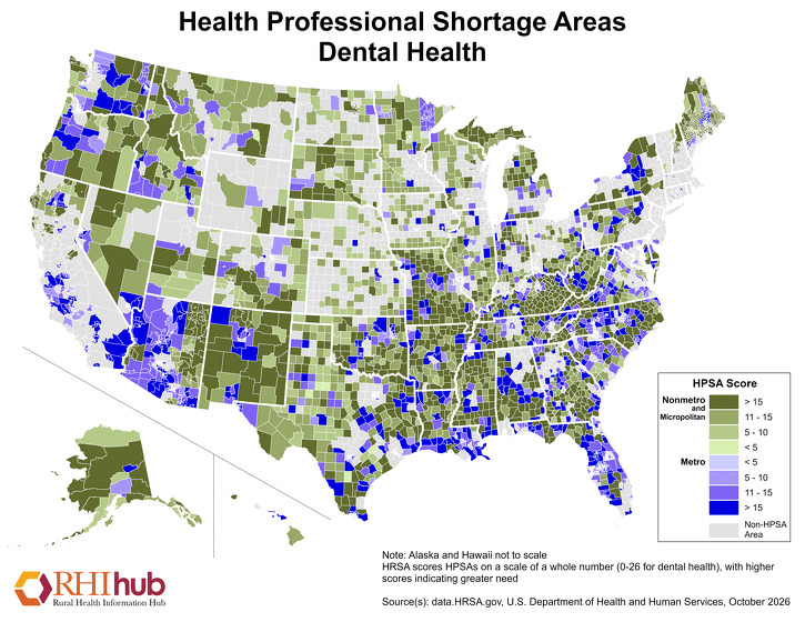 U.S. Map of Health Professional Shortage Areas: Dental Care