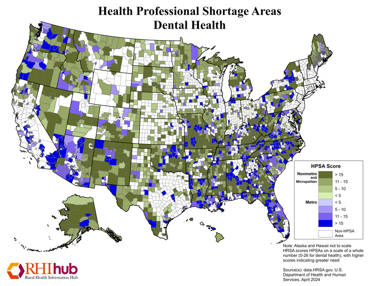 Health Professional Shortage Areas Dental Health Map