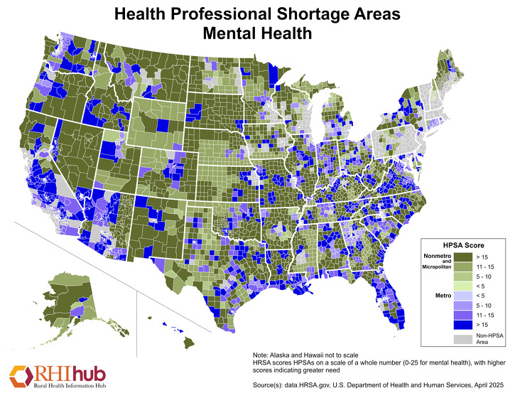 map of Mental Health HPSAs