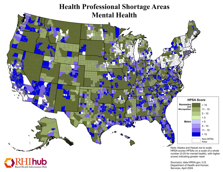 map of Mental Health HPSAs 