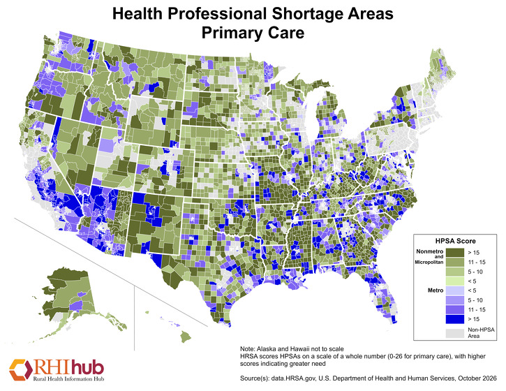 U.S. Map of Health Professional Shortage Areas: Primary Care