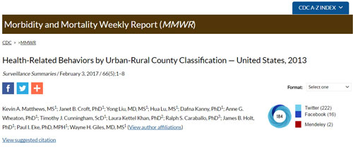 Health-Related Behaviors by Urban-Rural County Classification — United States, 2013