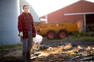 Meg Moynihan, Minnesota Department of Agriculture (MDA) Senior Advisor of Strategy & Innovation, on her organic dairy farm. Photograph by Cory Ryan, courtesy of UMN School of Public Health