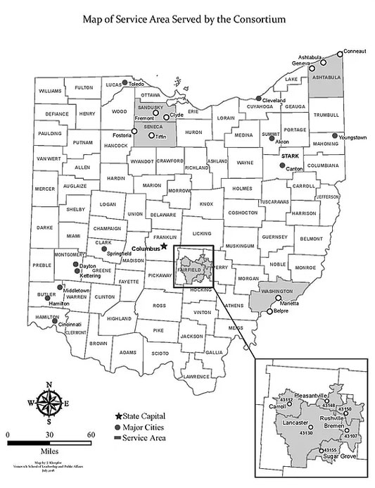 Ohio map showing CoP-RCORP service area