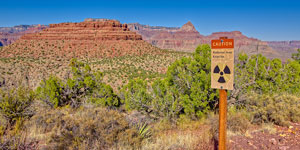 A warning sign for radioactivity from an abandoned Uranium Mine in the area of Horseshoe Mesa at the Grand Canyon