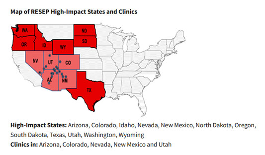 Map of RESEP High-Impact States and Clinics