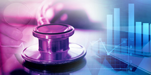 graphic showing a stethoscope and bar chart