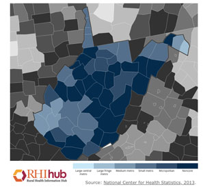 Map of West Virginia's rural counties