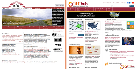 Screenshots of the original RAC and current RHIhub websites