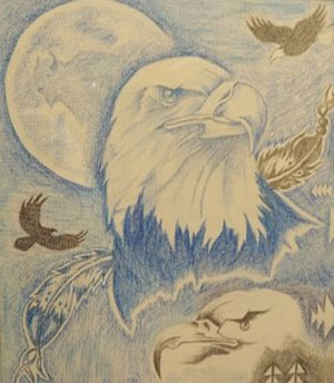 Drawing of an eagle and other birds by a client at Four Corners Detox Recovery Center.