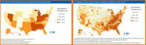 Maps showing short sleep duration among US adults by state and county