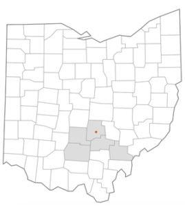 Ohio map with the counties in Fairfield Medical Center’s service area highlighted.