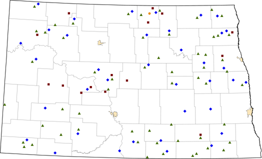 North Dakota Rural Healthcare Facilities map
