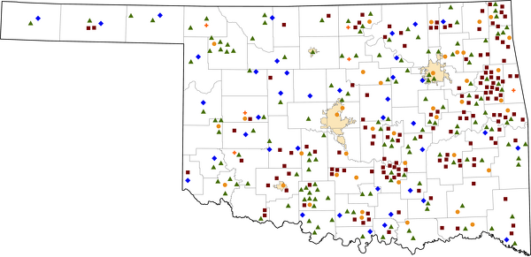 Oklahoma Rural Healthcare Facilities map