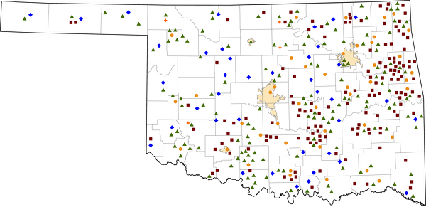 Oklahoma Rural Healthcare Facilities map