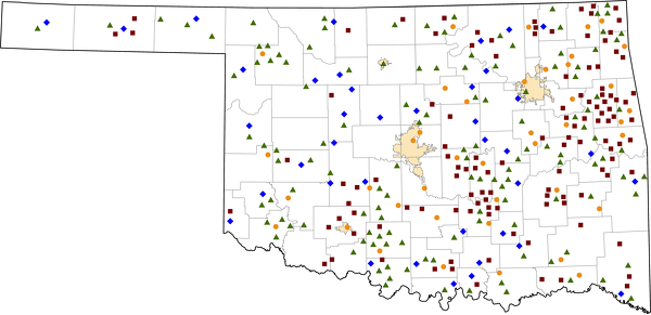 Oklahoma Rural Healthcare Facilities map