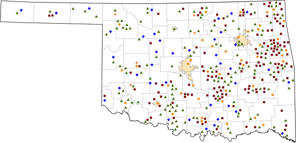 Oklahoma Rural Healthcare Facilities map