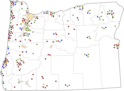 Oregon Rural Healthcare Facilities map