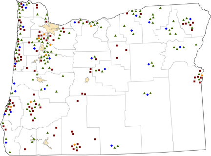 Oregon Rural Healthcare Facilities map
