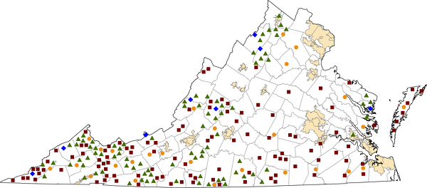 Virginia Rural Healthcare Facilities map