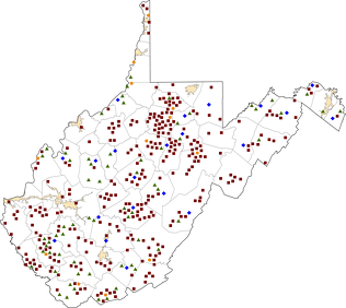 West Virginia Rural Healthcare Facilities map